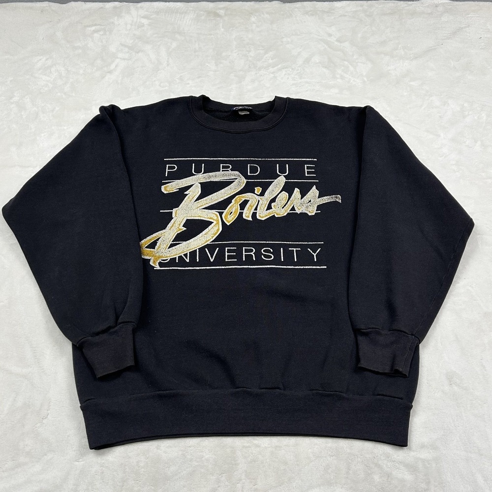 Vintage Purdue University Sweatshirt Mens L Black Boilermakers Graphic Crewneck
